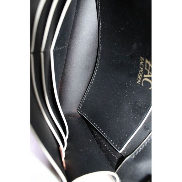 ZAC Zac Posen Leather Push Lock Small Crossbody Handbag Black White - Picture 7 of 8